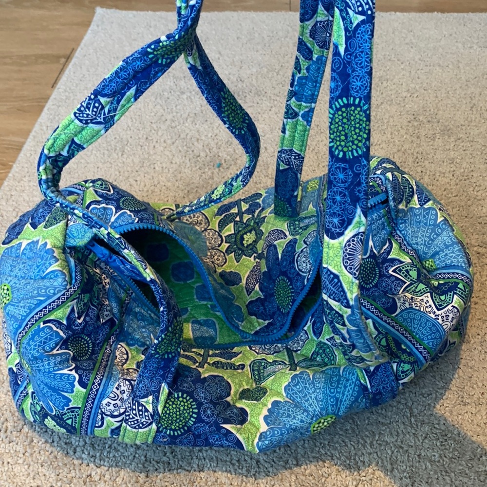 REAL Vera Bradley Shoulder Bag | Blue & Green Flower Design with Side pouch